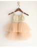 Gold Sequin Champagne Tulle Tutu Flower Girl Dress